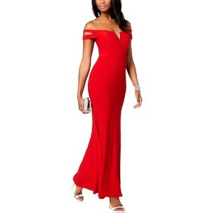 Red strapless gown